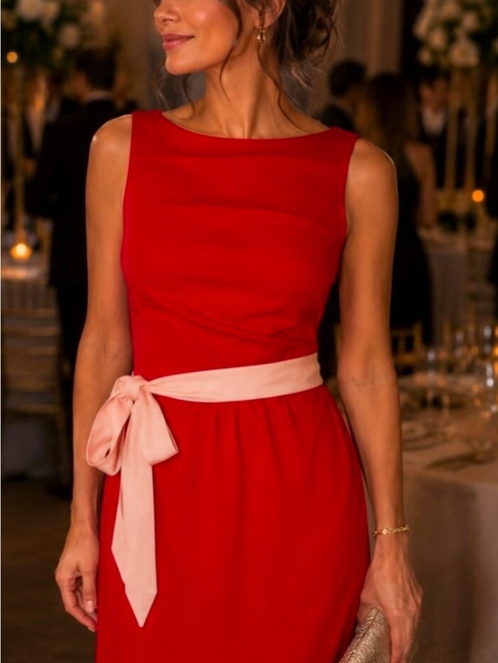 Talbots Red Sleeveless Gathered-Waist Midi Dress - Picture 2 of 5